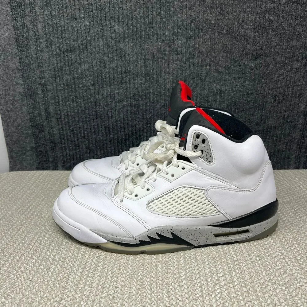 Nike Air Jordan 5 Retro White Cement Black Red Shoes Mens 11 136027-104